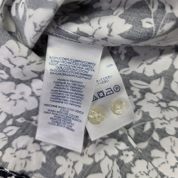 Chaps Shirt Womens Large Navy Blue White Floral Print No Iron Cotton Button Down - Picture 11 of 11